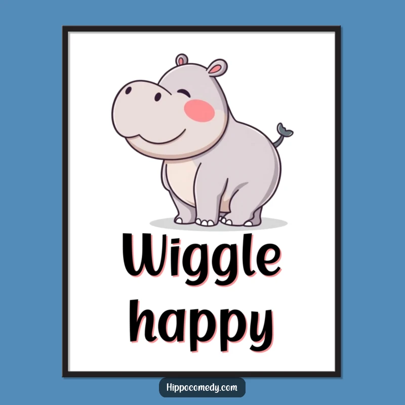 Funny Hippo Tail Wiggle Digital Art: Vibrant Silly Hippo Print Gift