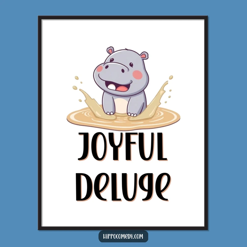 Funny Kawaii Hippo Mud Splash Digital Art - Cute Decor Gift