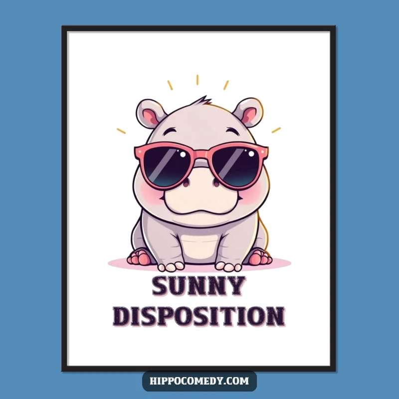 Funny Kawaii Hippo Sunglasses Digital Art - Instant Chill Vibes Gift
