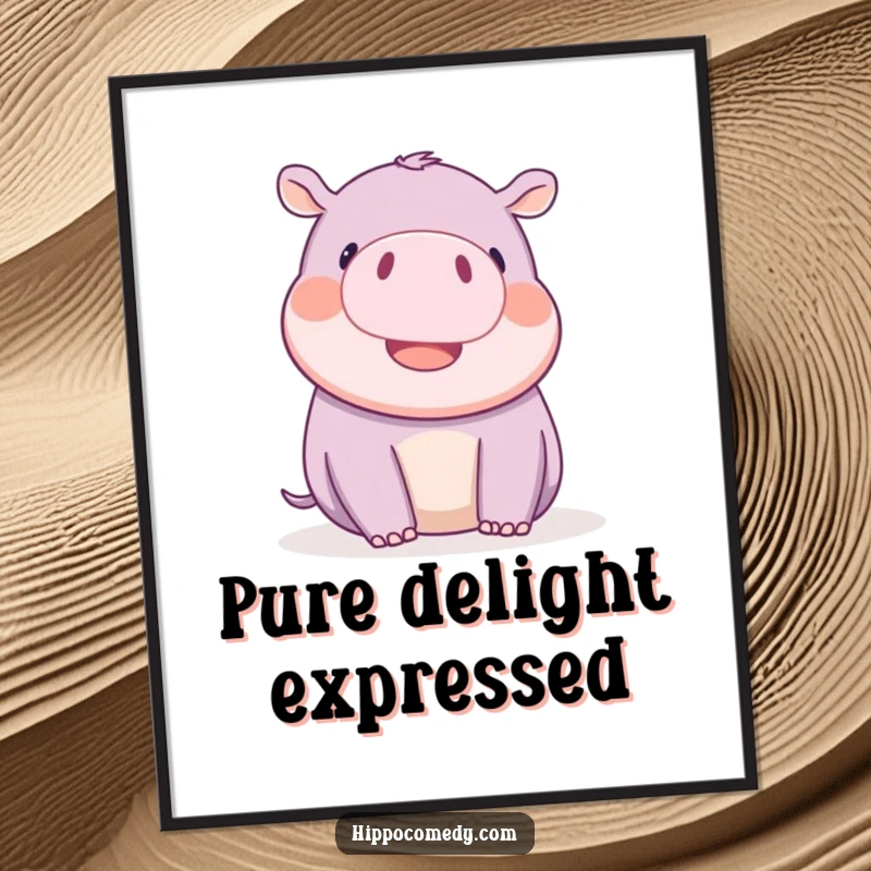 Funny kawaii hippopotamus playfully wiggling its tiny ears with delight, as a downloadable digital art print.