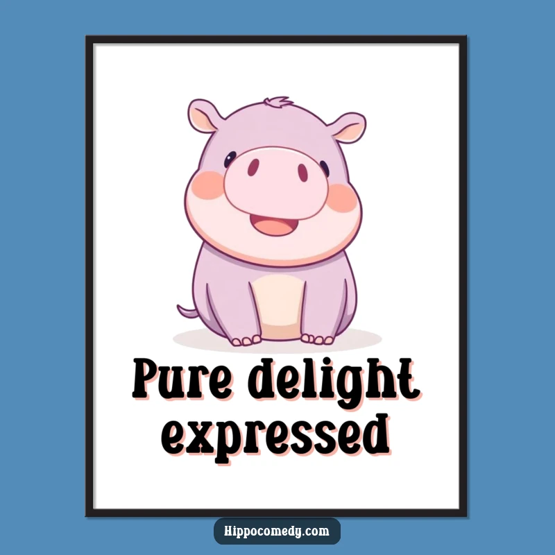 Funny Kawaii Hippo Wiggling Ears Digital Art - Playful Animal Printable Gift