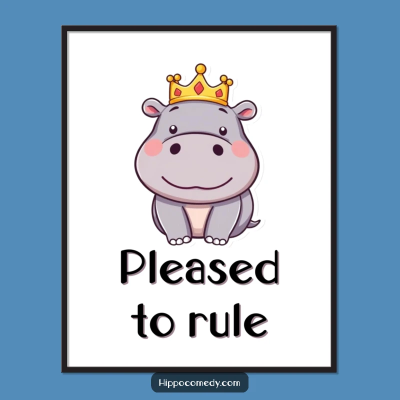Funny Silly Hippo Crown Digital Art - Royal Cartoon Hippo Joyful Decor