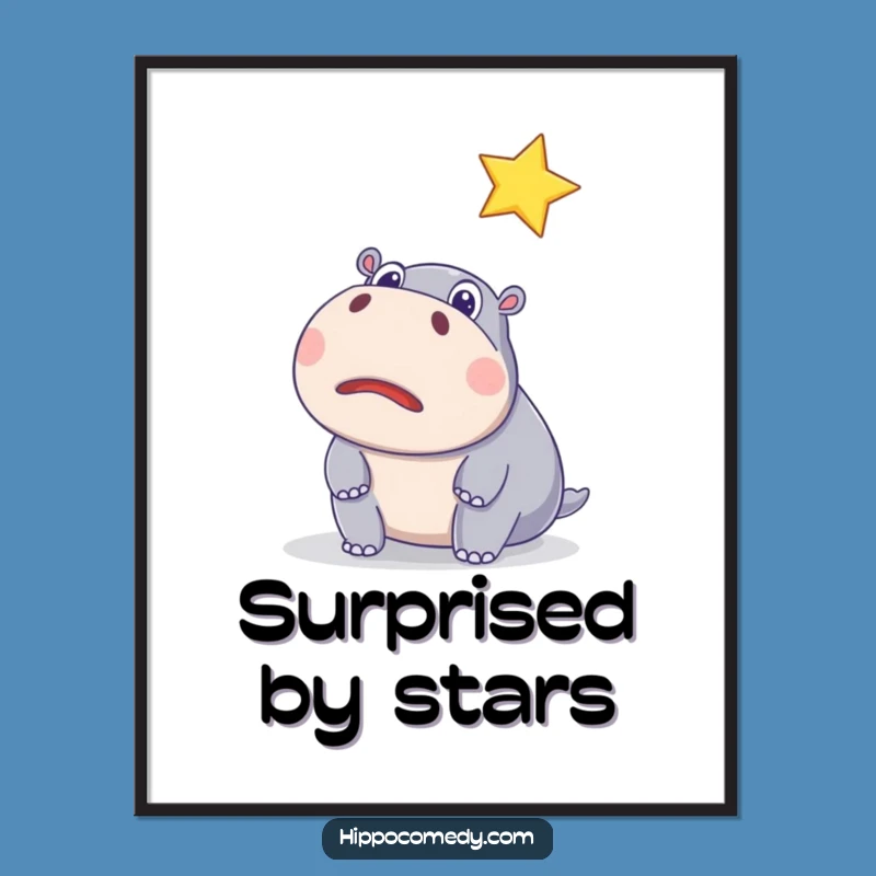 Funny Surprised Hippo Star Digital Art - Instant Magical Wall Decor Download