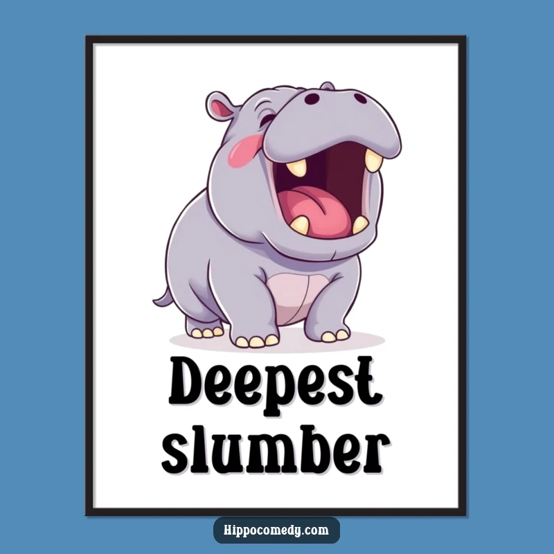 Funny Yawning Hippo Digital Art: Kawaii Hippo Printable - Instant Gift