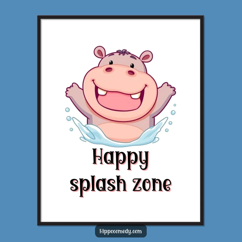 Funny Chubby Hippo Digital Art Print: Instant Splashy Joy