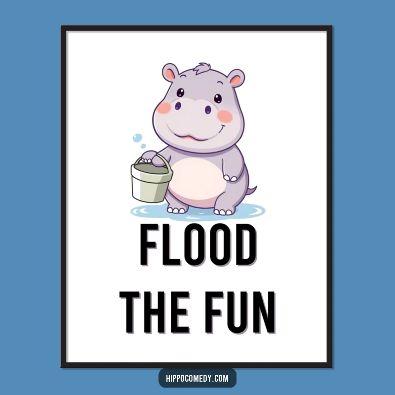 Instant funny kawaii hippo digital art, a downloadable playful gift, featuring a hippo ready for fun.