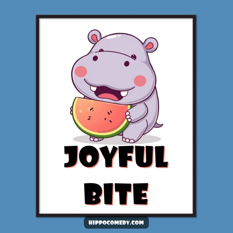 Funny Hippo Fruit Digital Art: Kawaii Joyful Printable - Instant Gift