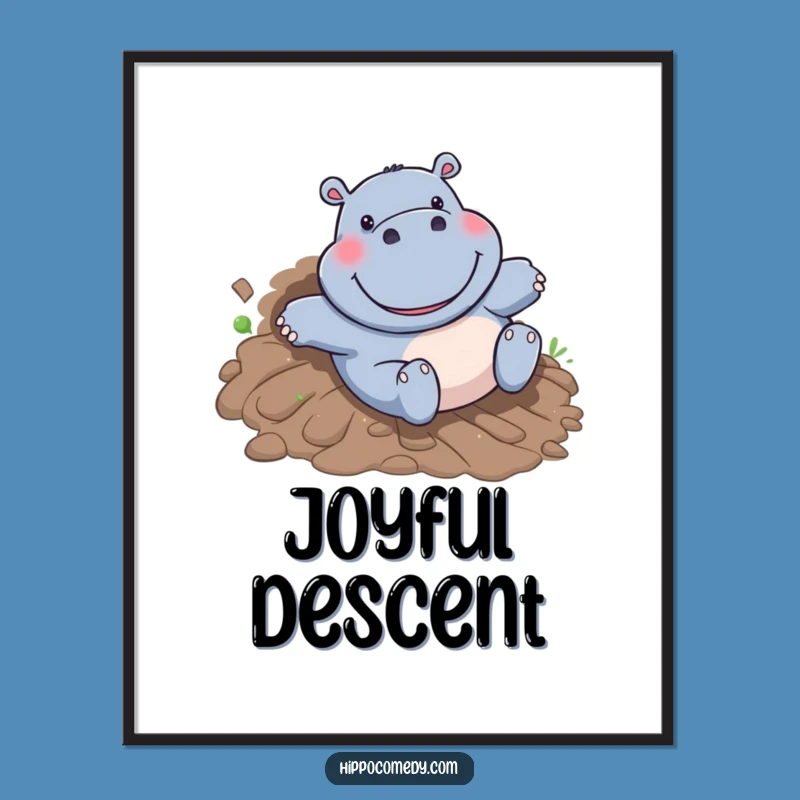 Funny Hippo Mudslide Digital Art - Vibrant Cartoon Hippo Joyful Wall Decor