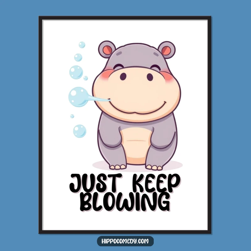 Funny Hippo Bubble Digital Art - Whimsical Decor, Perfect Gift