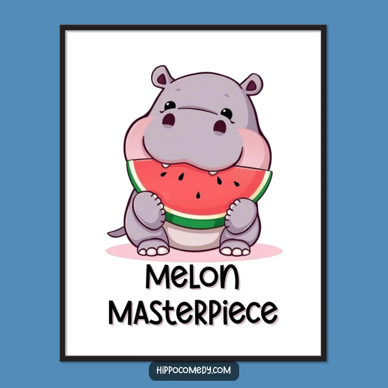 Funny Hippo Watermelon Digital Art - Instant Hilarious Decor for Your Walls