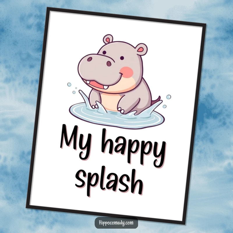 Funny Hippo Splashing Digital Art Print: A printable artwork of a cute hippo joyfully splashing, ready for funny decor.