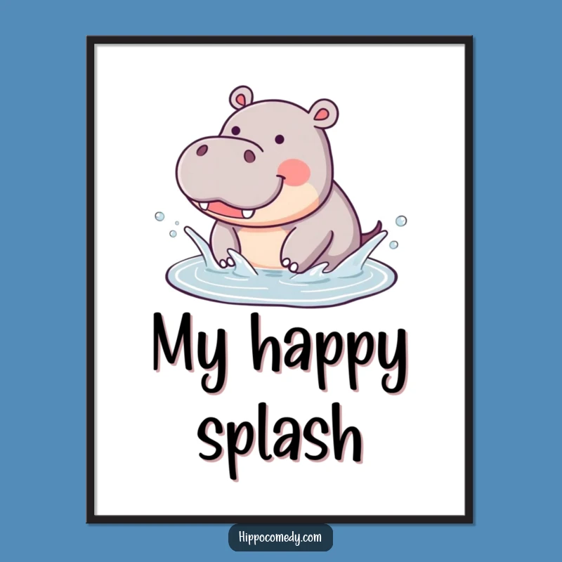 Funny Hippo Splashing Digital Print: Joyful Art Gift for Instant Fun