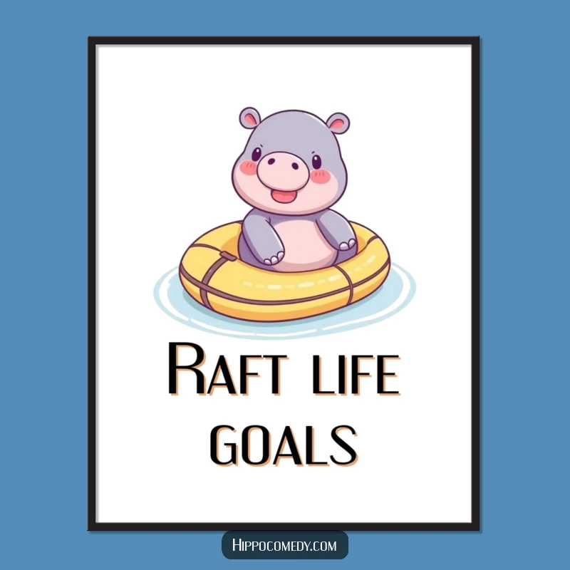 Funny Tiny Hippo Raft Digital Art - Instant Whimsy for Your Walls