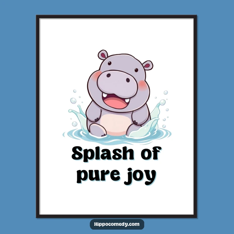 Funny Hippo Splash Digital Art: Instant Chubby Hippo Download, Art Gift