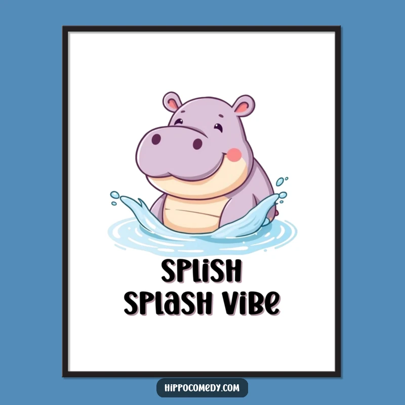 Funny Hippo Splash Digital Art: Vibrant Playful Hippo Print Gift