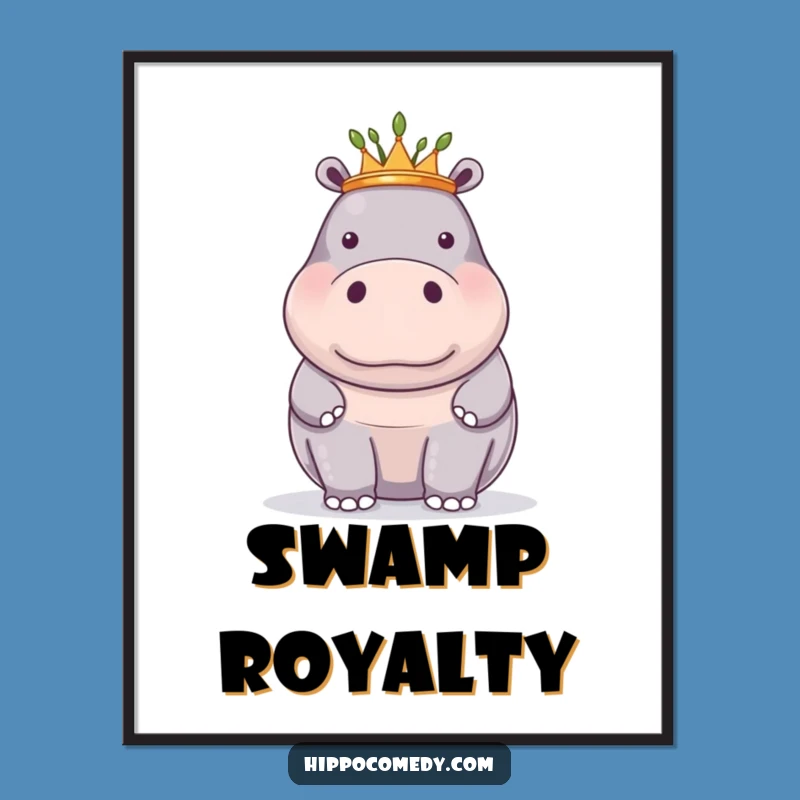 Funny Proud Hippo Reed Crown Digital Art: Instant Royal Decor