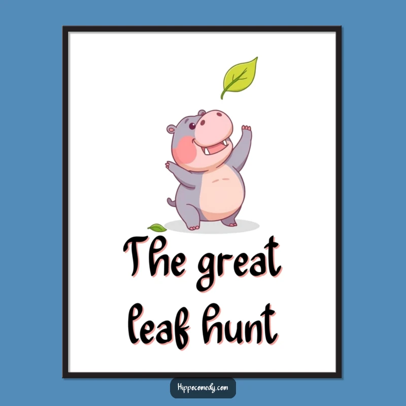 Funny Determined Hippo Leaf Digital Art: Instant Motivational Decor