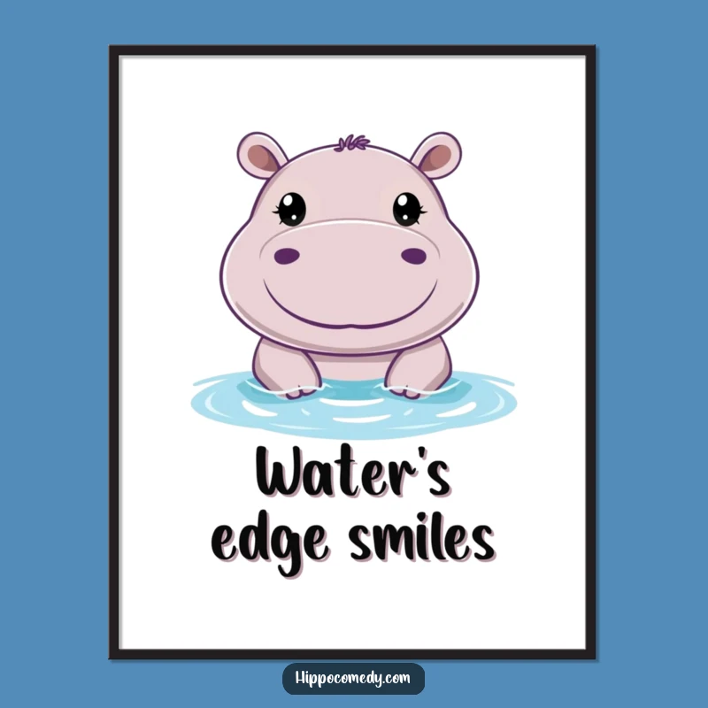 Funny Cheerful Hippo Digital Art Print: Instant Happy Peek