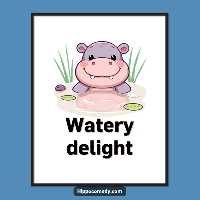 Funny Kawaii Hippo Pond Smile Digital Art - Cute Decor Gift
