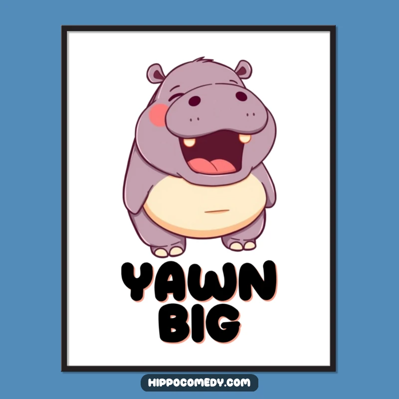 Funny Hippo Yawn Digital Art: Vibrant Happy Hippo Print Gift
