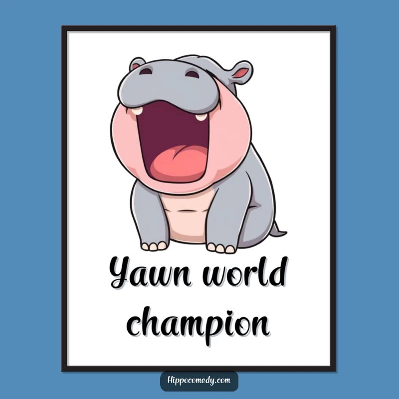 Funny Sleepy Hippo Yawn Digital Art: Hilarious Printable Decor for Your Walls