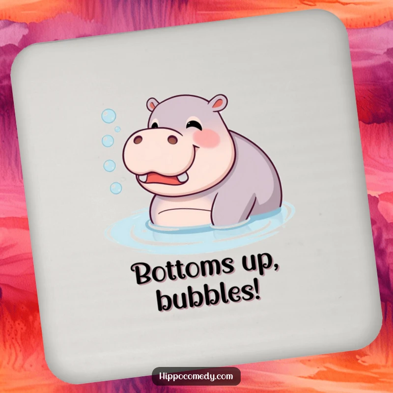 Funny Coaster: A giggling hippopotamus blowing bubbles in the water, adding bubbly charm and surface protection.