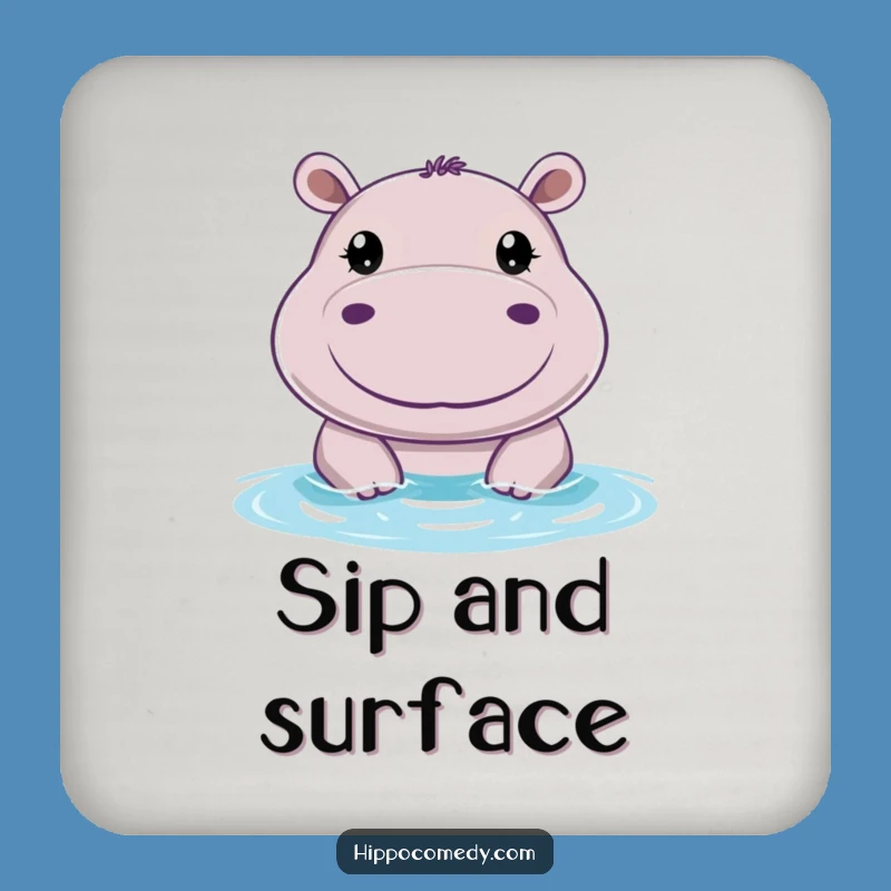 Funny Cheerful Hippo Drink Coaster Set: Happy Peeking Protection