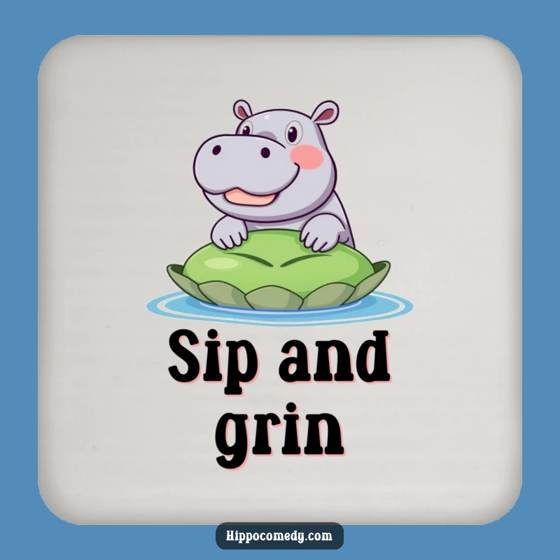 Funny Excited Hippo Coaster: Lily Pad Protection, Chic Funny Gift