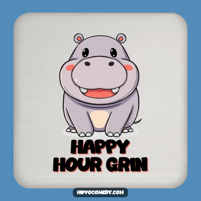 Funny Happy Hippo Coaster: Smiling Hippopotamus Drink Protector, Gift