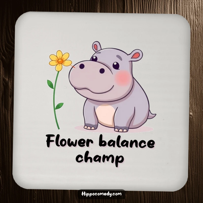 Funny Coaster: A playful hippopotamus balancing a flower on its nose, adding delicate charm and surface protection.
