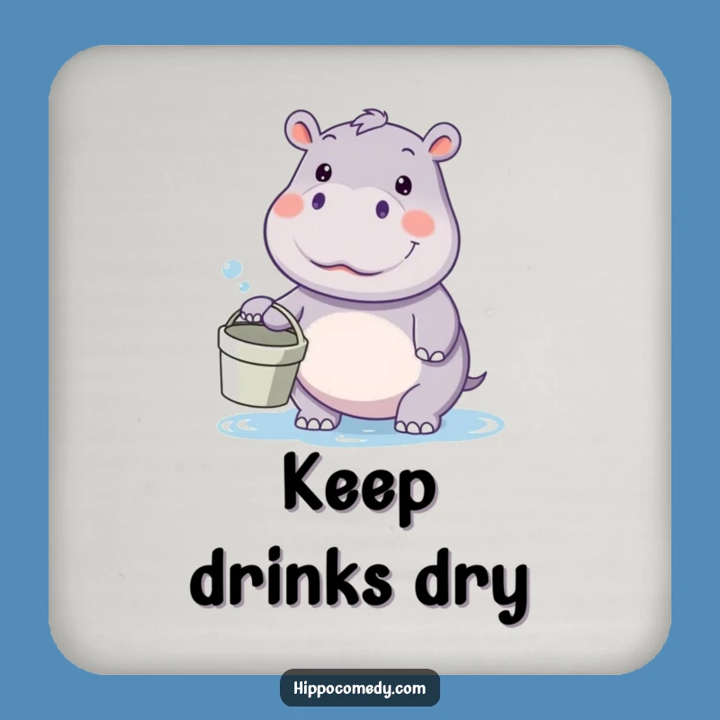 Funny kawaii hippo drink coaster, a playful gift for hosts, protecting surfaces with a water-ready hippo.
