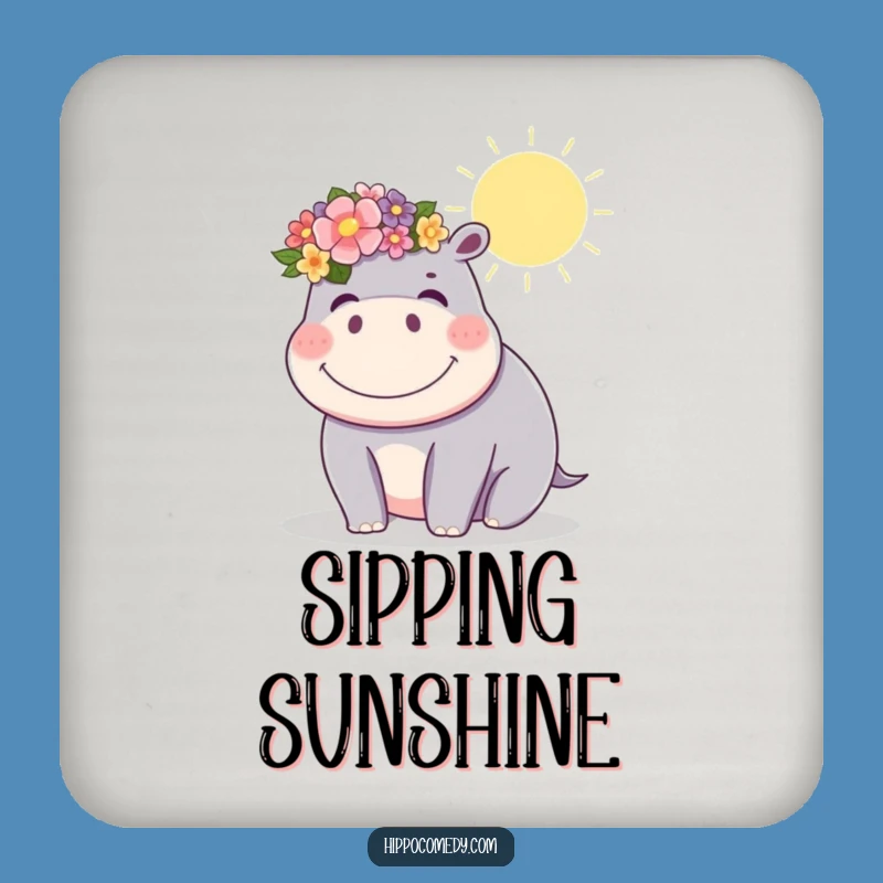 Funny Kawaii Hippo Flower Crown Coaster: Add Sunshine to Your Sip