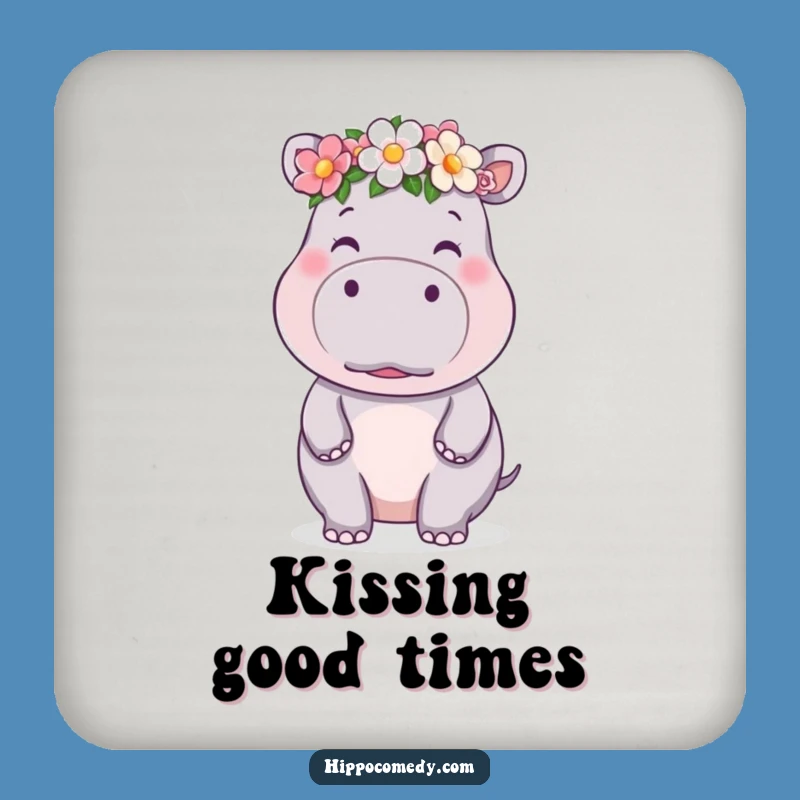 Funny Kawaii Hippo Flower Crown Kiss Coaster - Cute Surface Protection