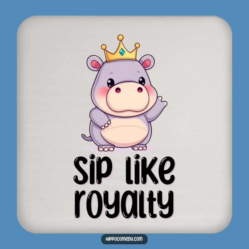 Funny Kawaii Hippo King Drink Coaster: Protect Surfaces with Royal Humor
