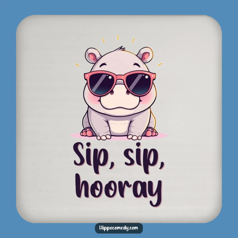 Funny Kawaii Hippo Sunglasses Coaster - Protect Surfaces Hilariously Gift