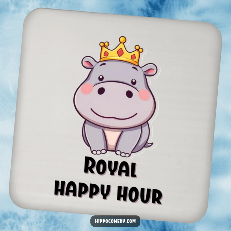 Funny Hippo Crown Coaster: A silly cartoon hippo wears a tiny crown and looks very pleased, adding regal charm to your table.