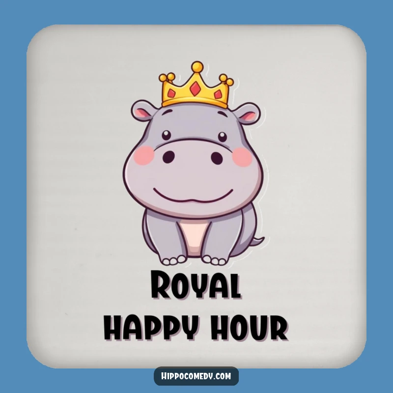 Funny Silly Hippo Crown Coaster - Royal Cartoon Hippo Joyful Tableware