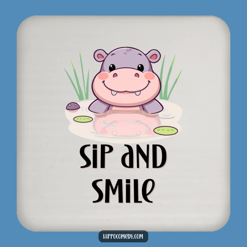 Funny Kawaii Hippo Pond Smile Coaster - Cute Surface Protection