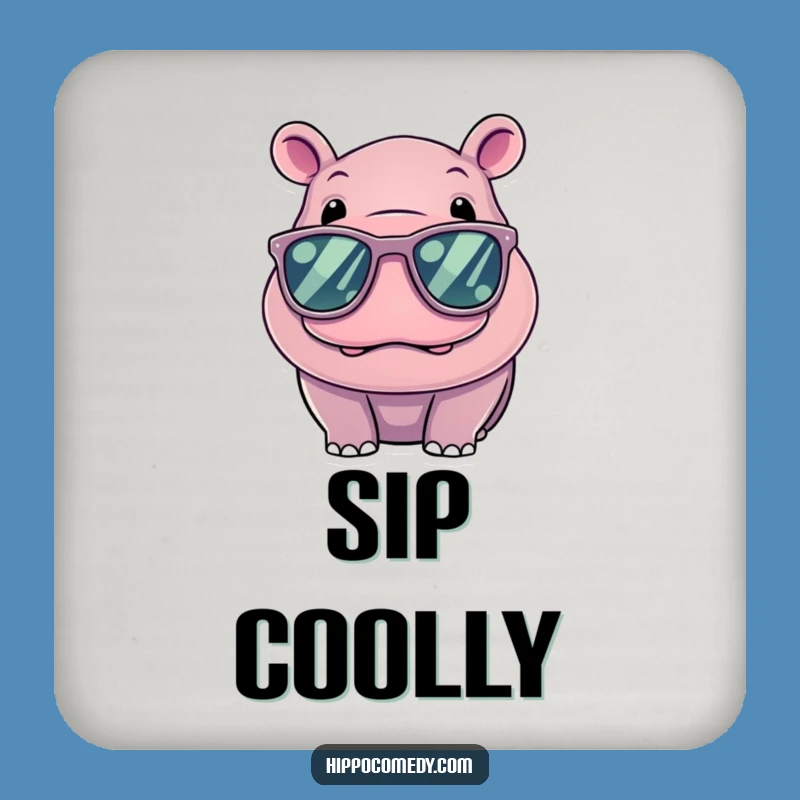 Funny Cool Hippo Sunglasses Drink Coaster - Protect Surfaces, Fun Gift