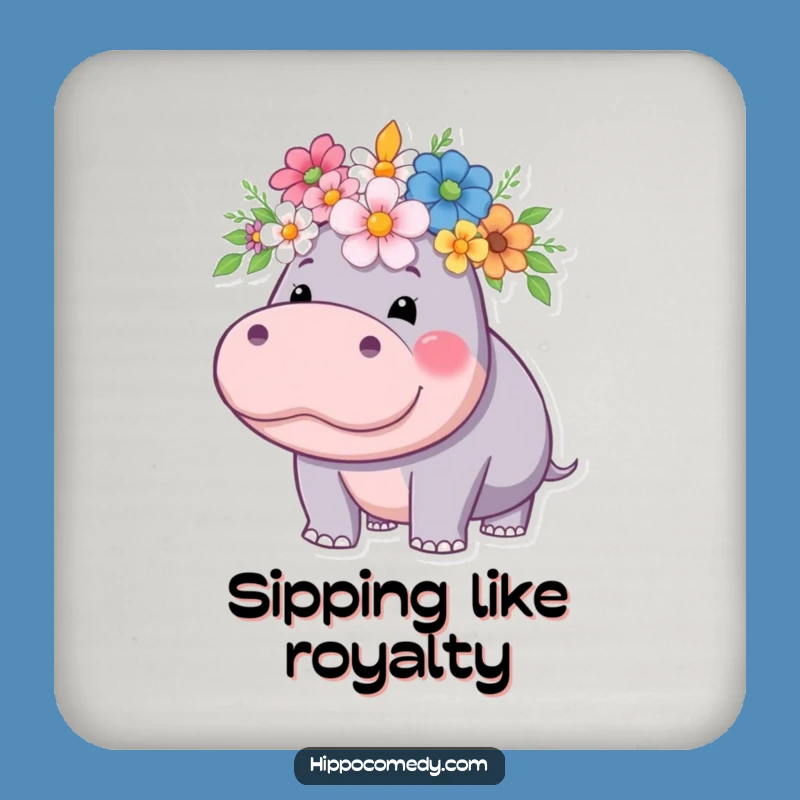 Funny Hippo Flower Crown Coaster - Protect Surfaces with Regal Charm