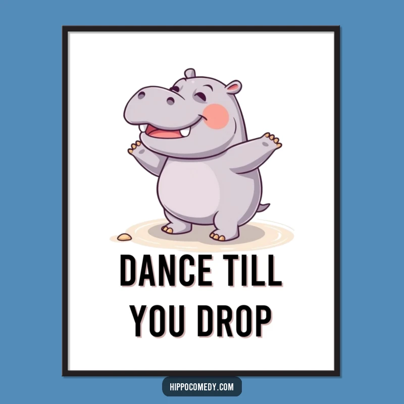 Funny Giggling Hippo Dance Poster - Energetic Art for a Lively Space