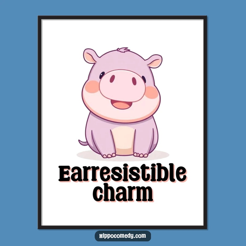 Funny Kawaii Hippo Wiggling Ears Poster - Playful Animal Delight Art Print Gift