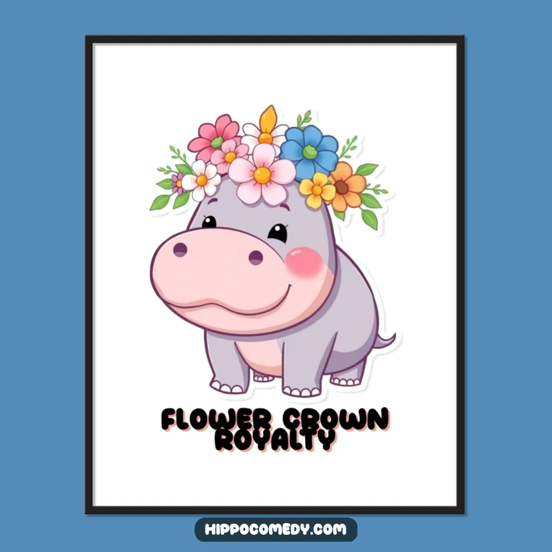 Funny Hippo Flower Crown Poster - Regal Art for a Charming Space