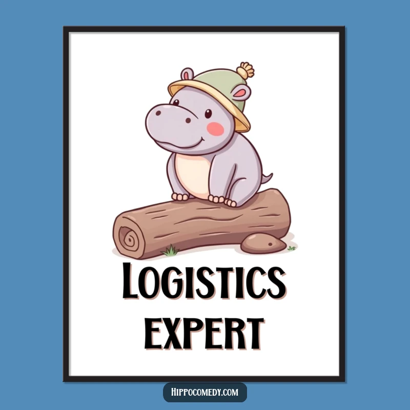 Funny Balancing Hippo Poster: Kawaii Hat Art - Quirky Gift