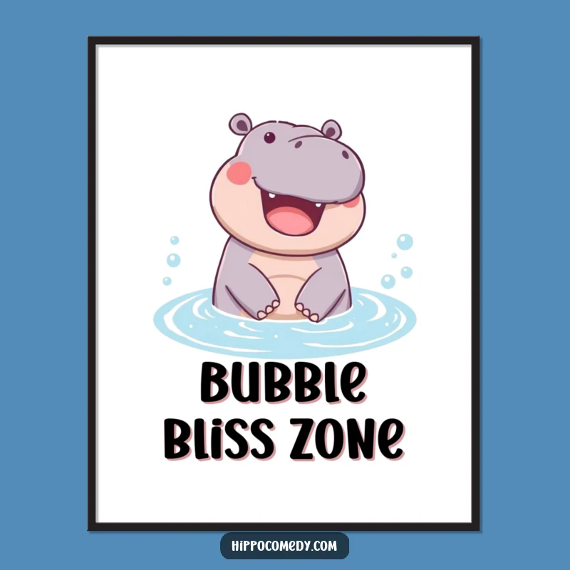 Funny Hippo Bubble Poster: Vibrant Wall Art, Joyful Hippo Gift Decor