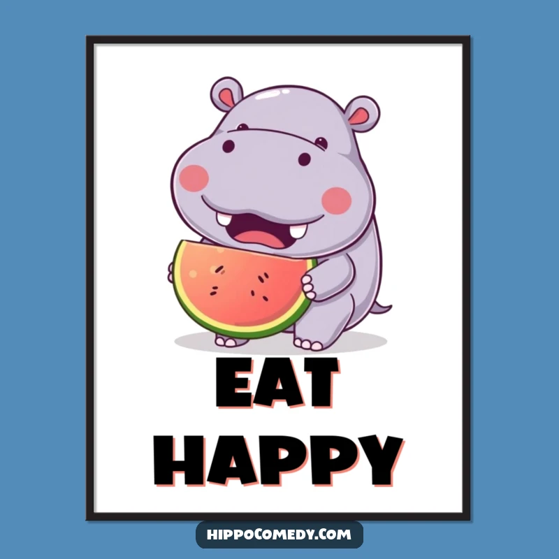 Funny Hippo Fruit Poster: Kawaii Joyful Art - Quirky Gift