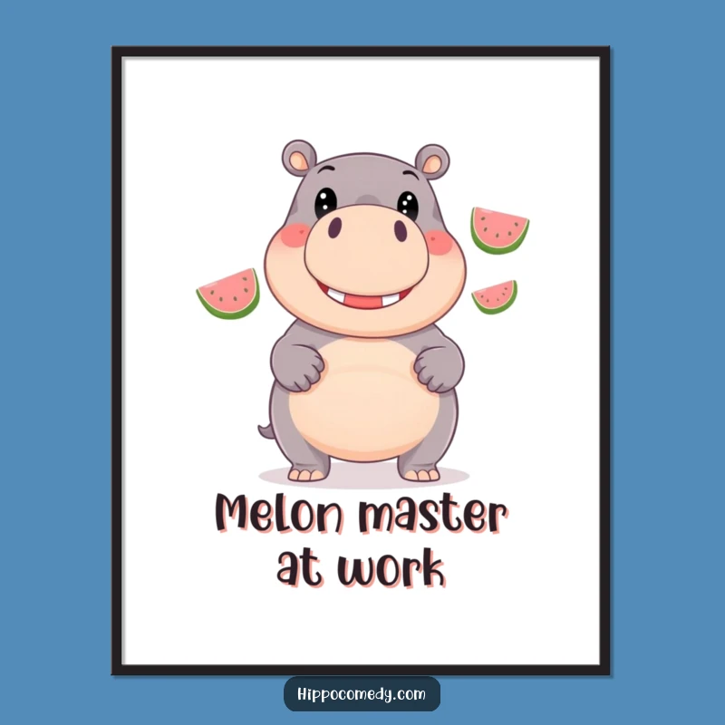 Funny Hippo Juggling Poster: Whimsical Hippo Art, Vibrant Decor & Gift