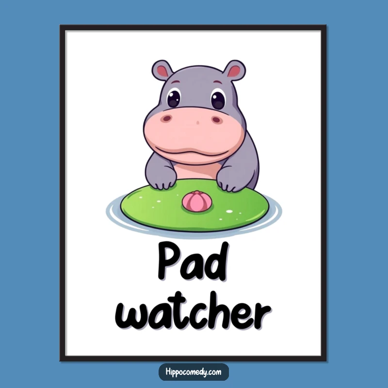 Funny Hippo Lily Pad Poster: Vibrant Wall Art, Curious Hippo Gift Decor