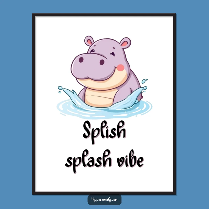 Funny Hippo Splash Poster: Vibrant Wall Art, Playful Hippo Gift Decor