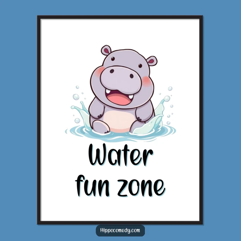 Funny Hippo Splash Poster: Watercolor Hippo Art, Vibrant Decor & Hilarious Gift